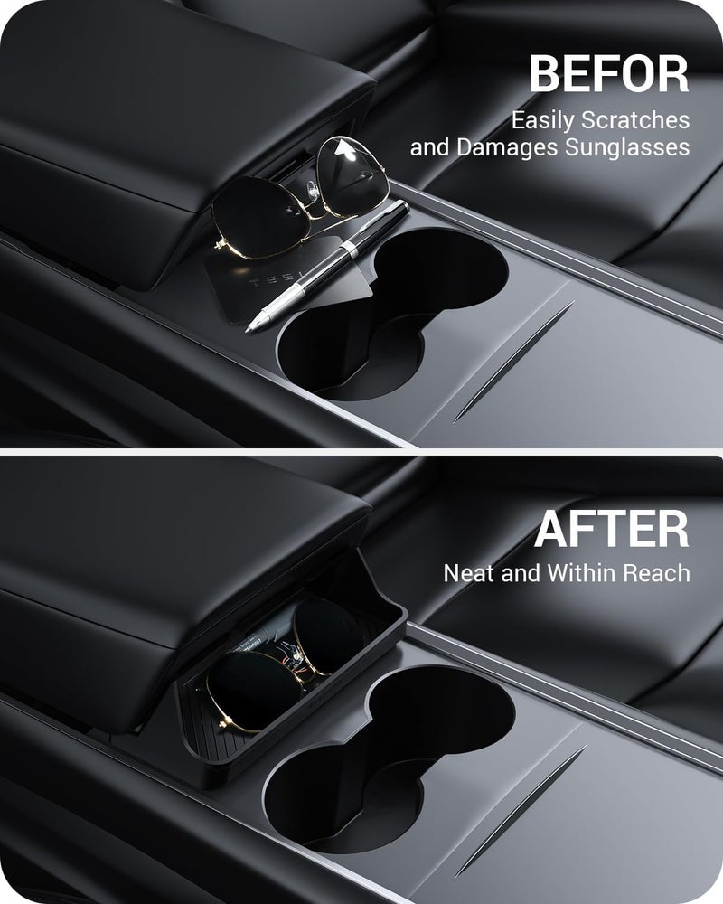 Basenor Upgraded Tesla Model Y Model 3 Center Console Sunglasses Holder, Armrest Box Eyeglasses Storage Box Key Card Holder for 2021-2024 Model 3/Y Interior Accessories - Image 3